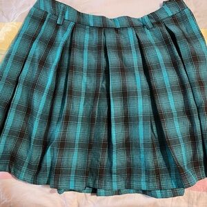 Hot Topic Teal and Black Plaid A-Line Skirt